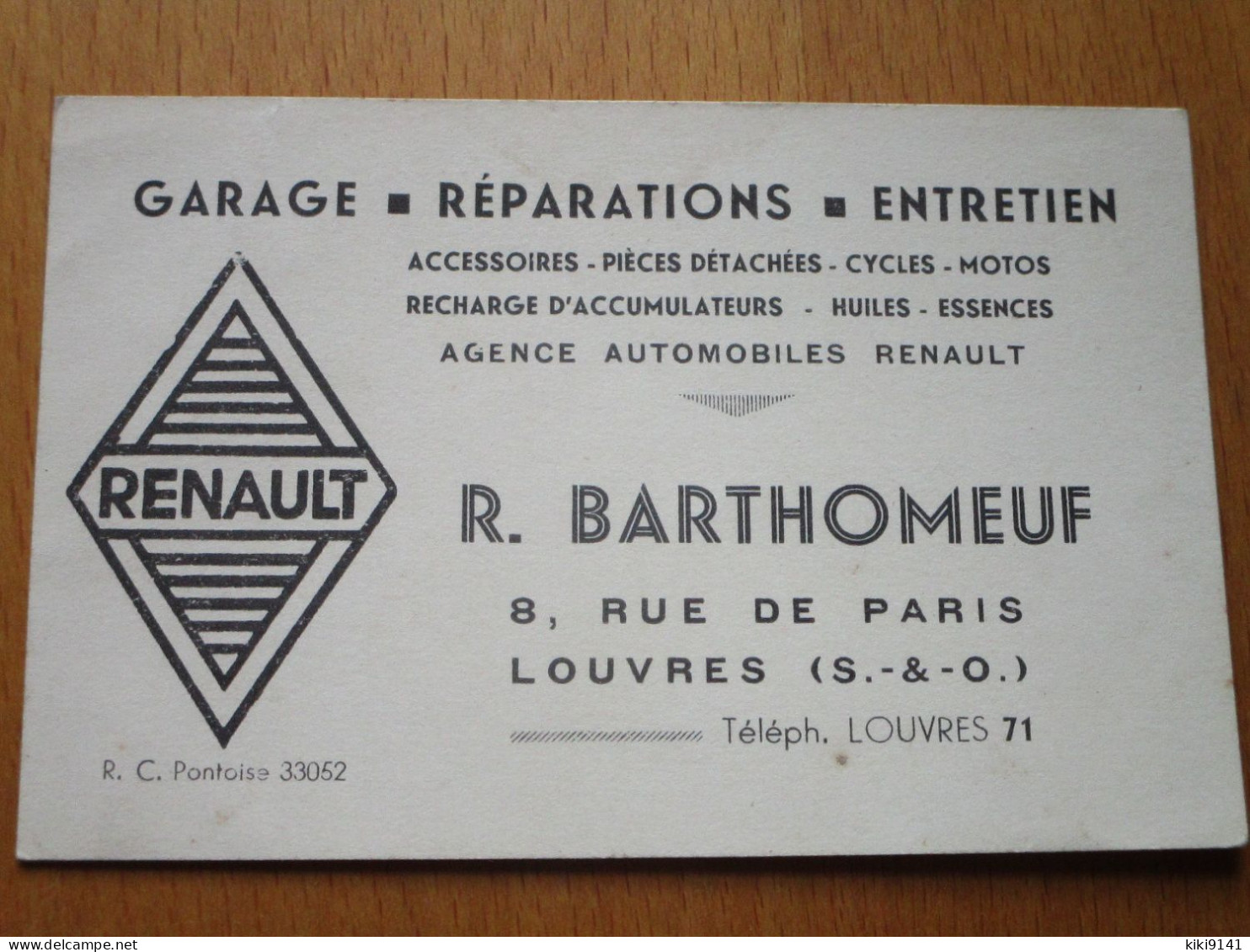 RENAULT - Garage-Réparations-Entretien - R. BARTHOMEUF-8, Rue De Paris (carte Commerciale) - Louvres