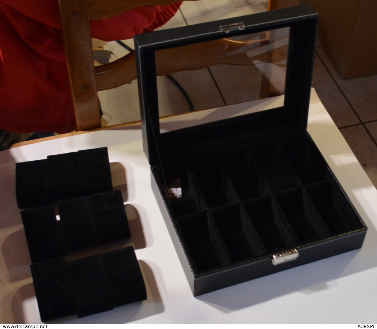 boite de rangement bois et similicuir pour 10 montres  horlogerie bijoux