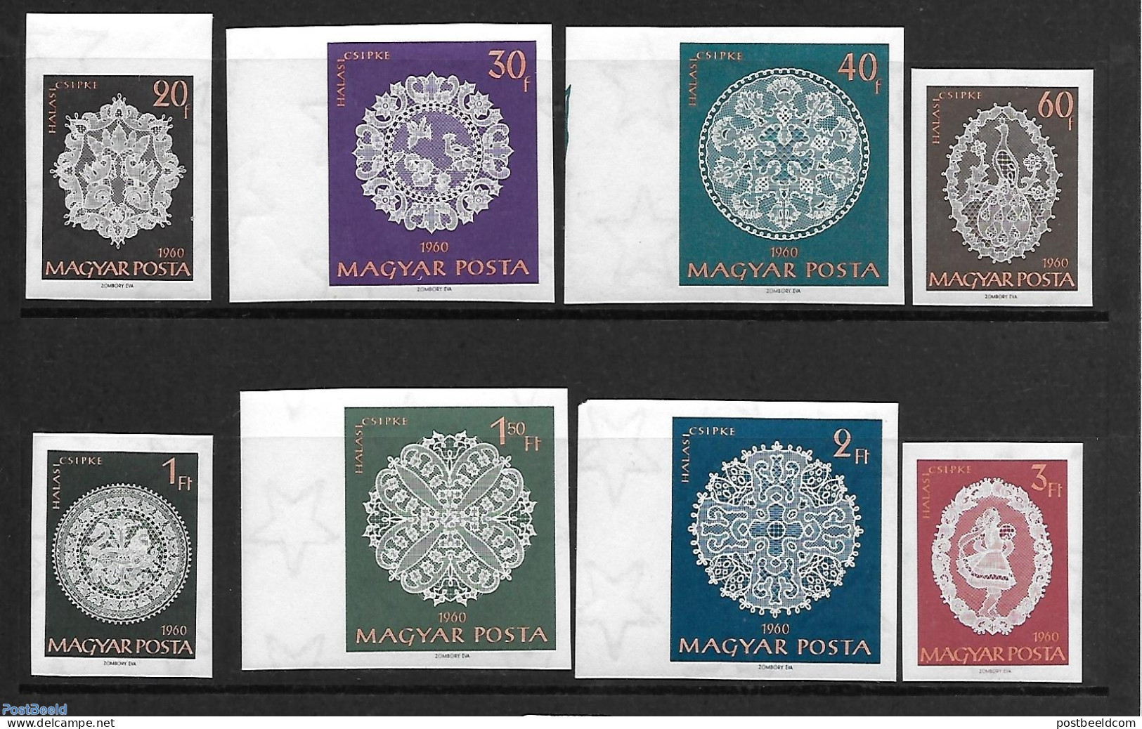 Hungary 1960 Lace 8v Imperforated, Mint NH, Various - Textiles - Unused Stamps