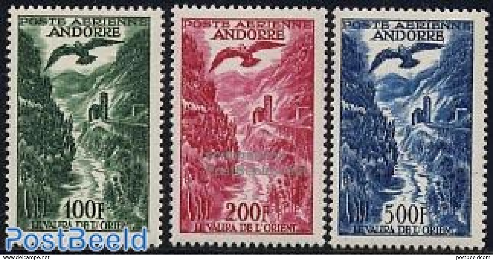 Andorra, French Post 1955 Airmail Definitives 3v, Unused (hinged), Nature - Birds - Unused Stamps