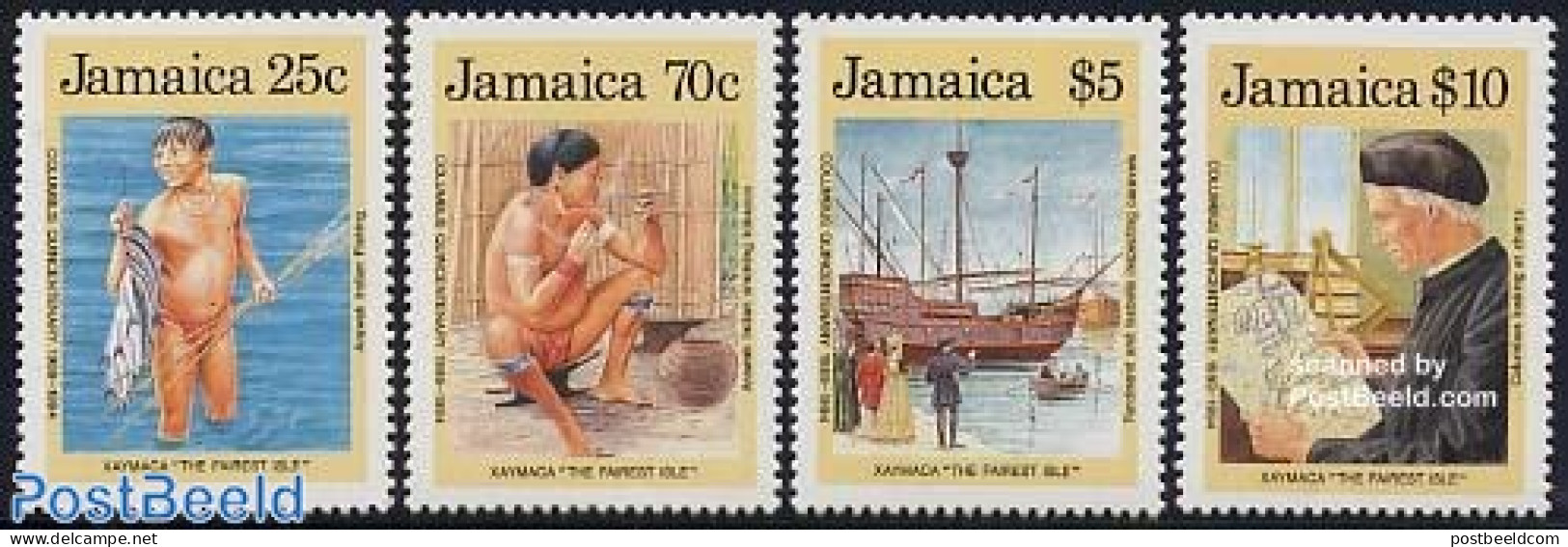 Jamaica 1989 Columbus 4v, Mint NH, History - Nature - Transport - Various - Explorers - Fish - Fishing - Ships And Boa.. - Erforscher
