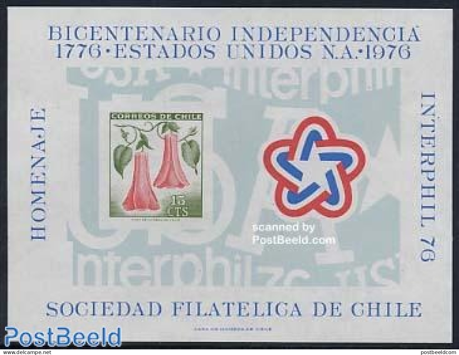 Chile 1976 US Independence Imperforated S/s, Mint NH, History - Nature - US Bicentenary - Flowers & Plants - Chili