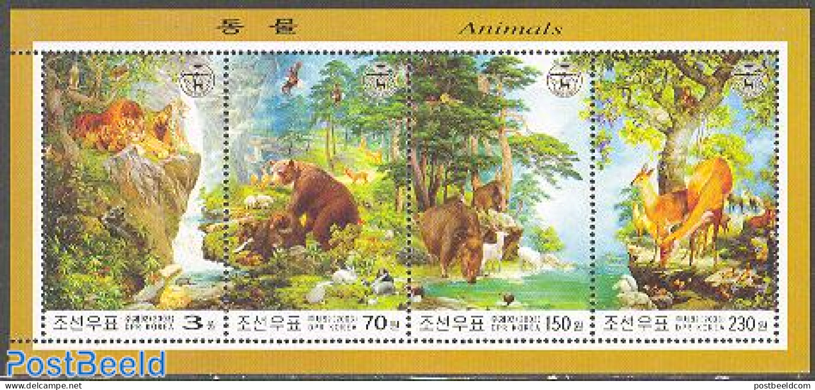 Korea, North 2003 Animals 4v M/s, Mint NH, Nature - Bears - Birds - Cat Family - Deer - Monkeys - Owls - Korea, North