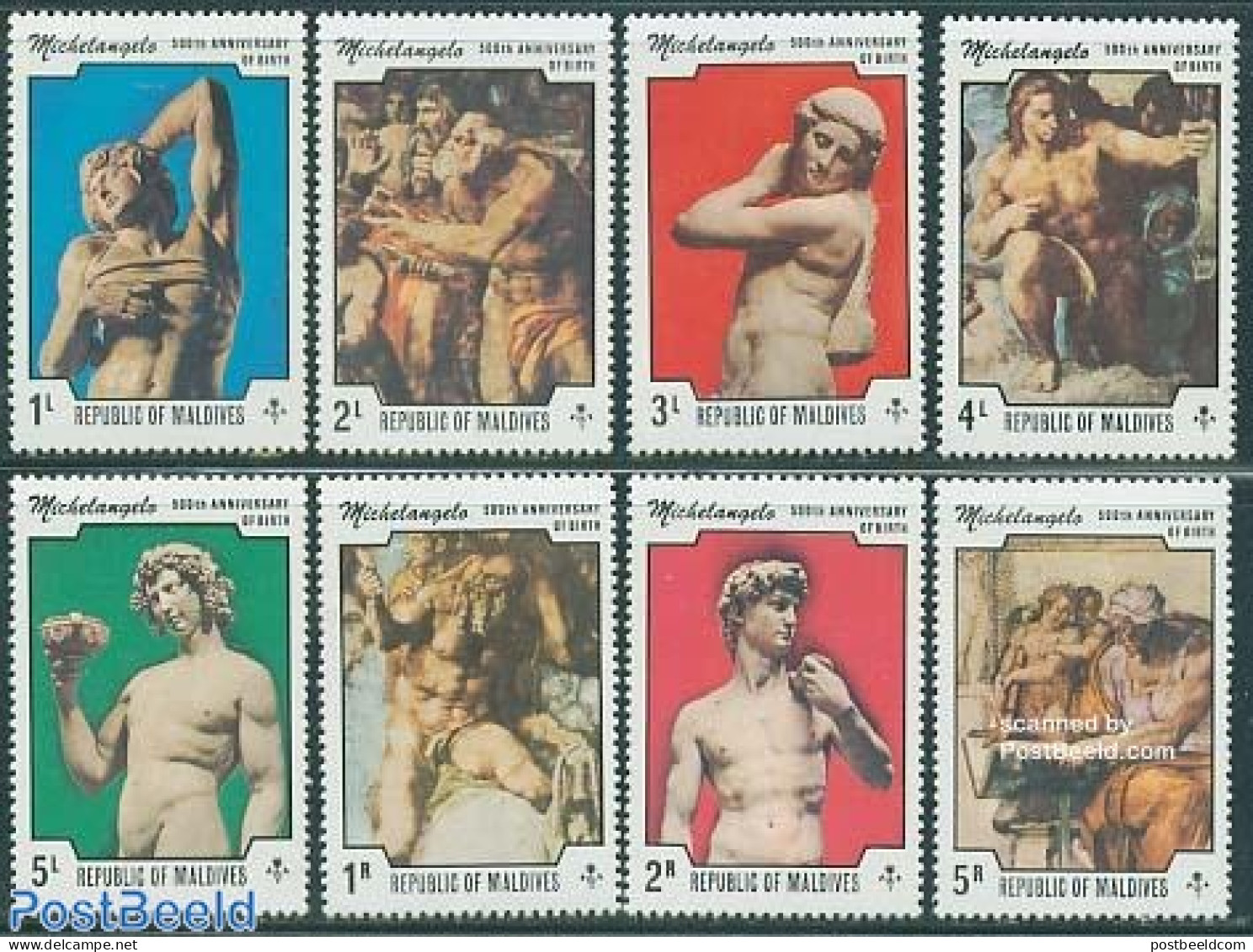 Maldives 1975 Michelangelo 8v, Mint NH, Art - Michelangelo - Paintings - Sculpture - Escultura