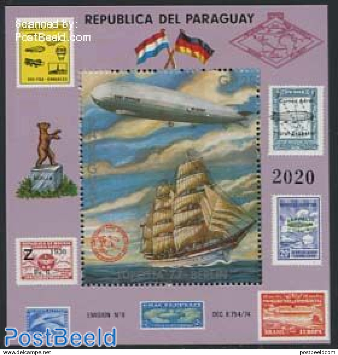 Paraguay 1977 Zeppelin, Ship S/s, Mint NH, Transport - Stamps On Stamps - Ships And Boats - Zeppelins - Timbres Sur Timbres