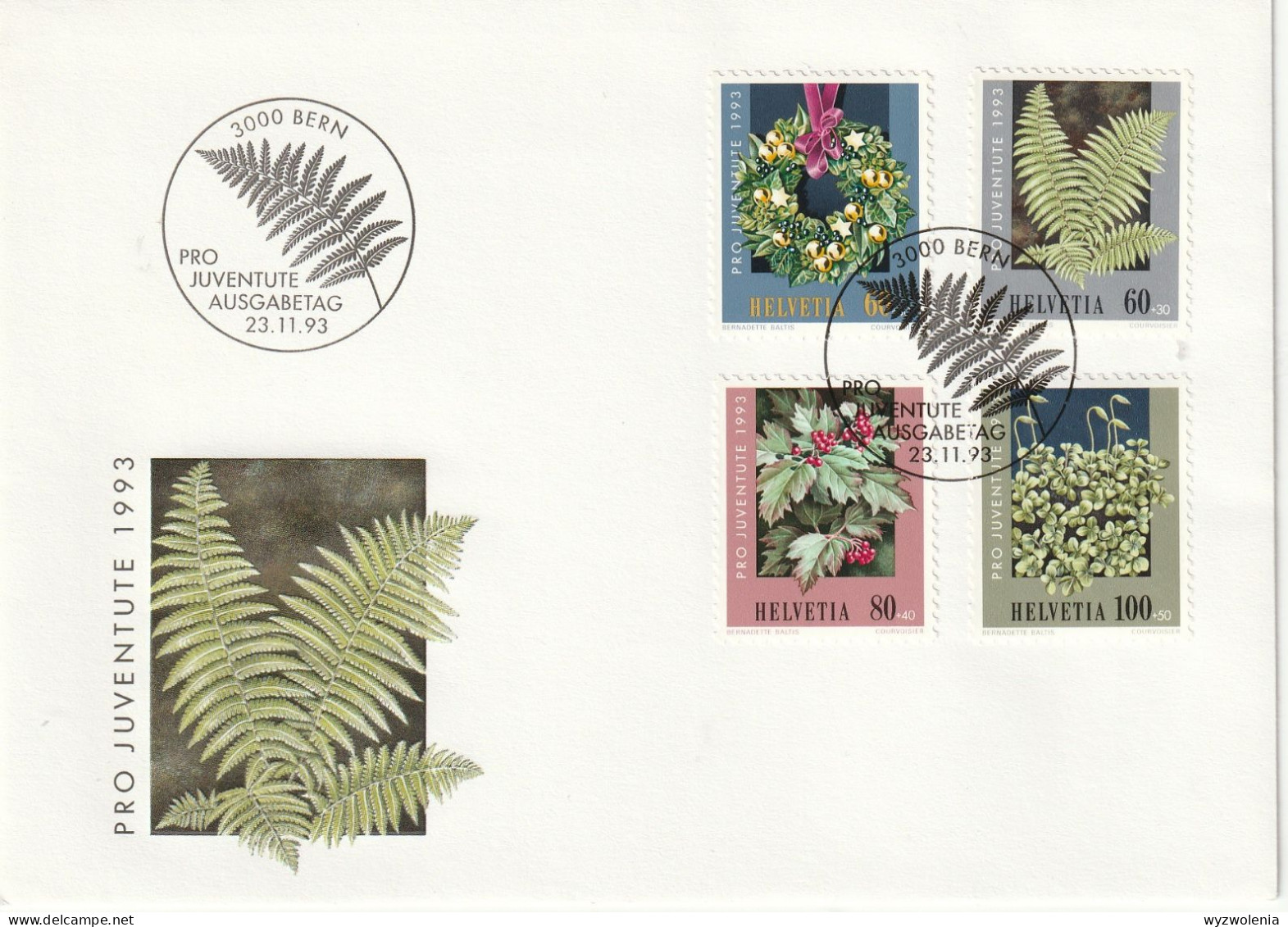 H 434) Schweiz 1993 Mi# 1512-1515 FDC: Wald-Pflanzen Kranz Farn Schneeball Moos - Altri & Non Classificati