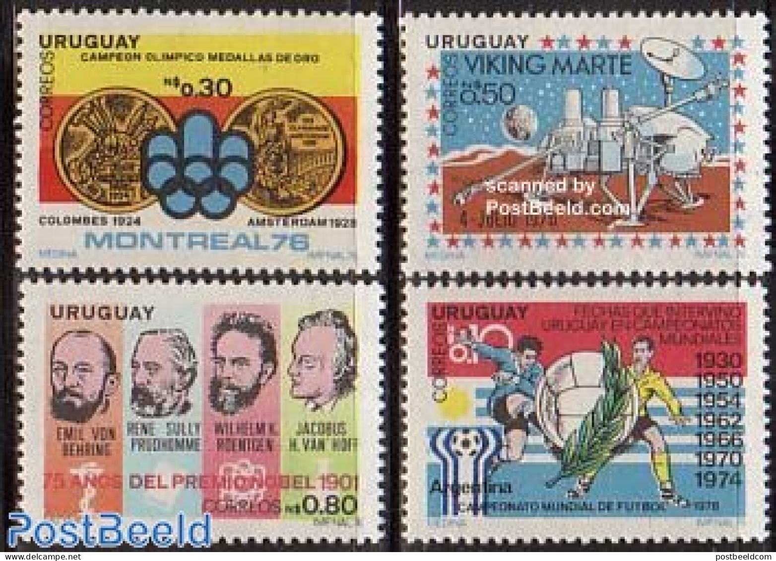 Uruguay 1976 Events 4v, Mint NH, History - Sport - Transport - Netherlands & Dutch - Nobel Prize Winners - Football - .. - Geographie
