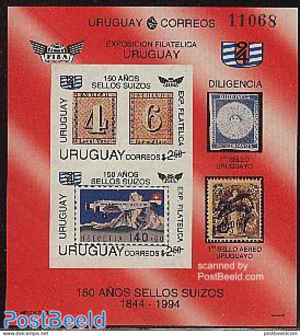 Uruguay 1993 FISA S/s Imperforated (no Postal Value), Mint NH, Transport - Stamps On Stamps - Aircraft & Aviation - Timbres Sur Timbres