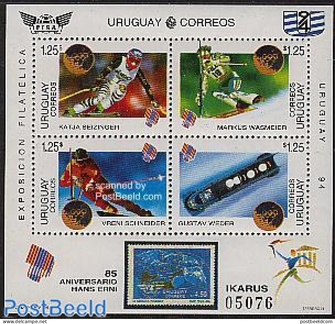 Uruguay 1994 FISA, Ol. Winter Games S/s, Mint NH, Sport - (Bob) Sleigh Sports - Olympic Winter Games - Skiing - Philat.. - Winter (Other)