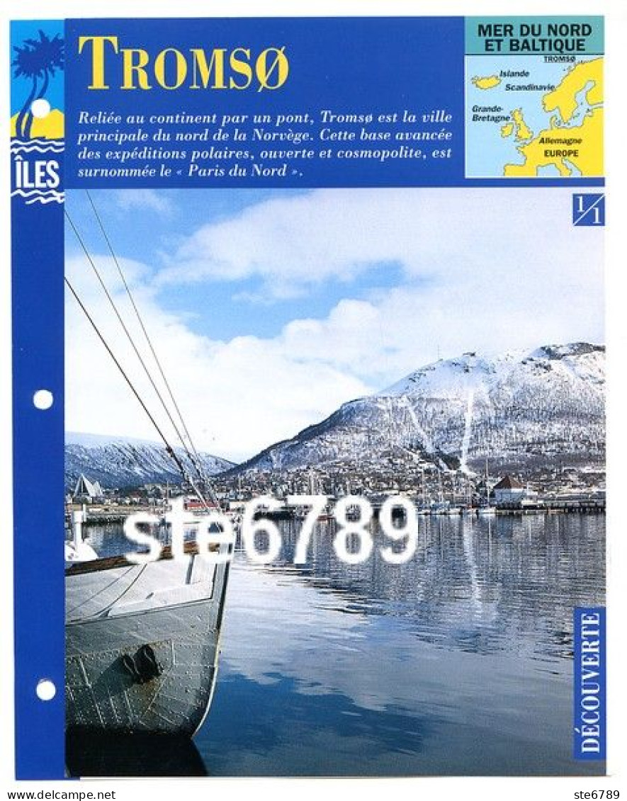 ILE TROMSO Norvege  1/1 Série Iles Mer Du Nord Et Baltique  Géographie  Découverte Fiche Dépliante - Geographie