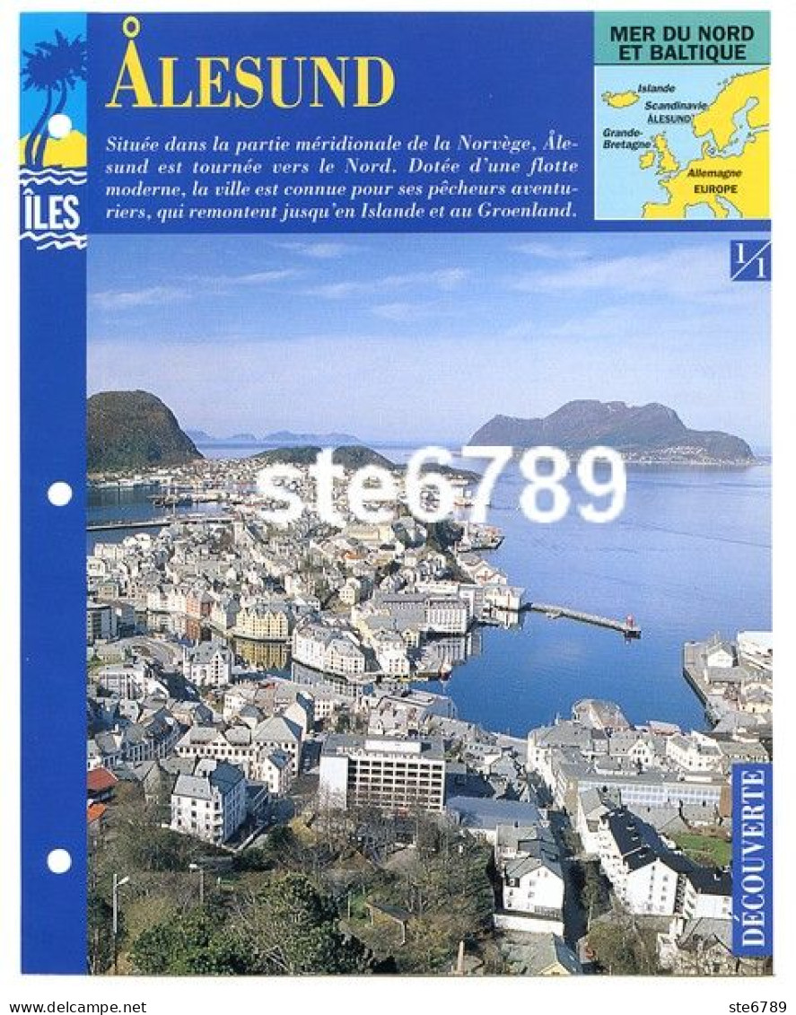 ILE ALESUND Norvège  1/1 Série Iles Mer Du Nord Et Baltique  Géographie  Découverte Fiche Dépliante - Geographie