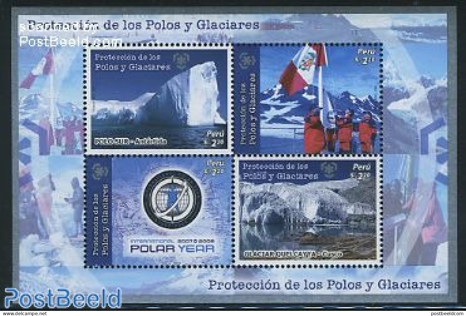 Peru 2009 Protect Glaciers & Polar Regions S/s, Mint NH, History - Science - Various - Flags - The Arctic & Antarctica.. - Geographie