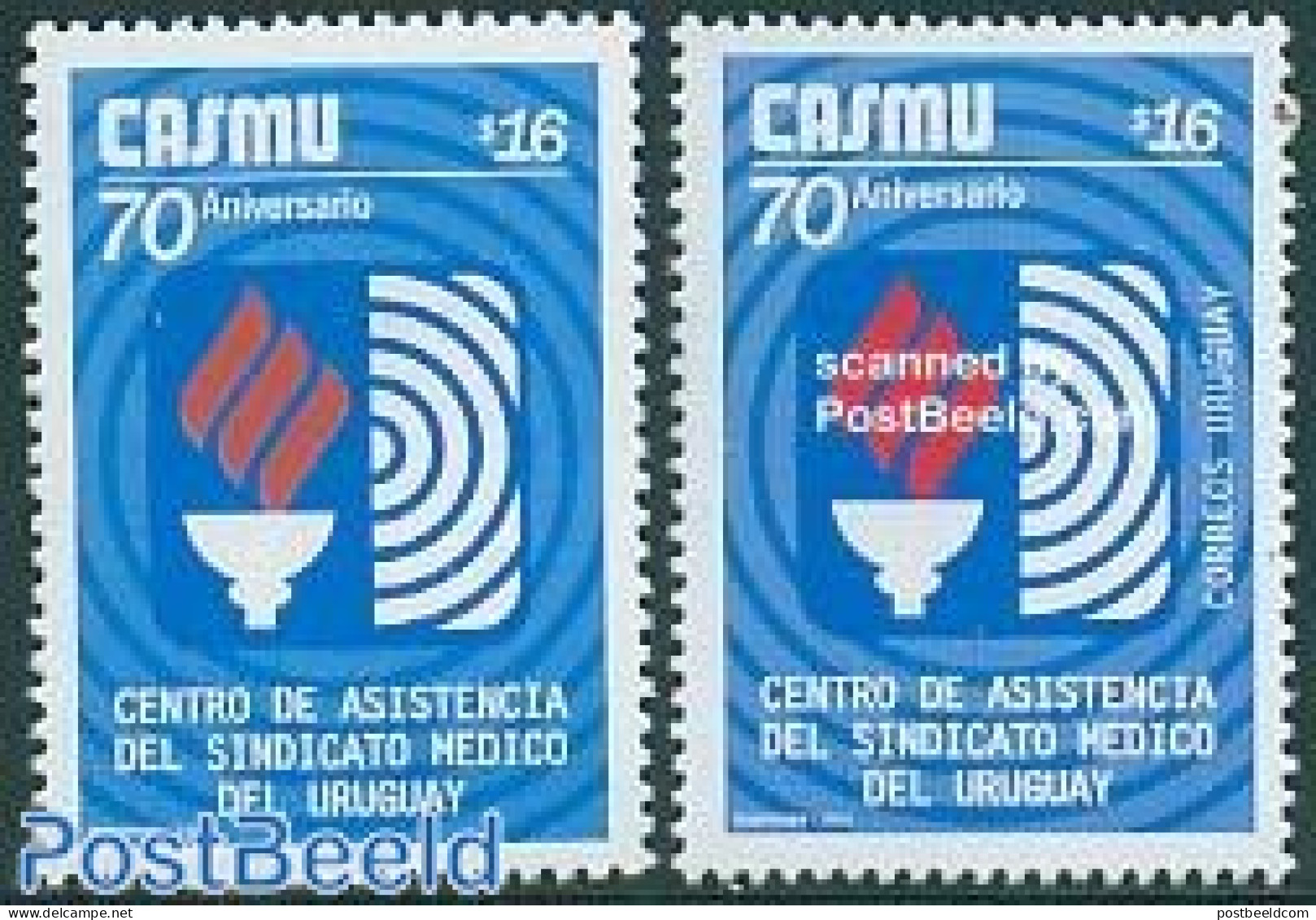 Uruguay 2005 70 Years Casmu 2v (with/without Correos U, Mint NH - Uruguay