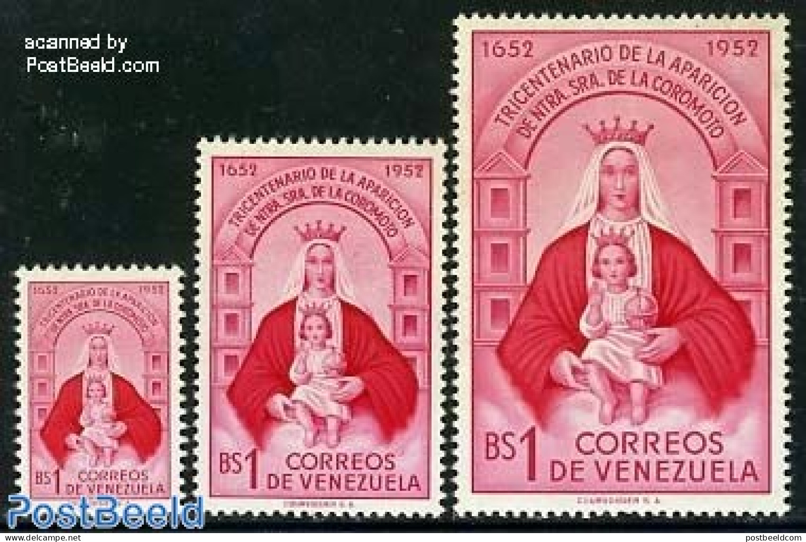 Venezuela 1952 Mother Maria 3v (3 Diff. Sizes), Mint NH, Religion - Religion - Venezuela