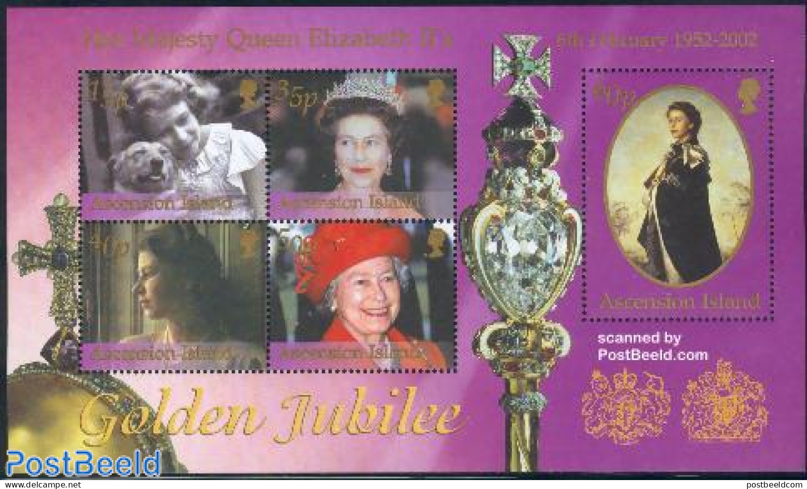 Ascension 2002 Elizabeth II Golden Jubilee S/s, Mint NH, History - Nature - Kings & Queens (Royalty) - Dogs - Koniklijke Families
