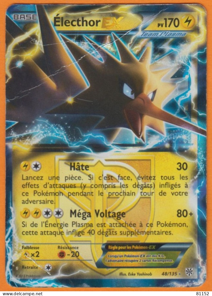 Carte Pokemon Electhor EX Pv170 48/135 Méga Voltage Année 2013 - Lots & Collections