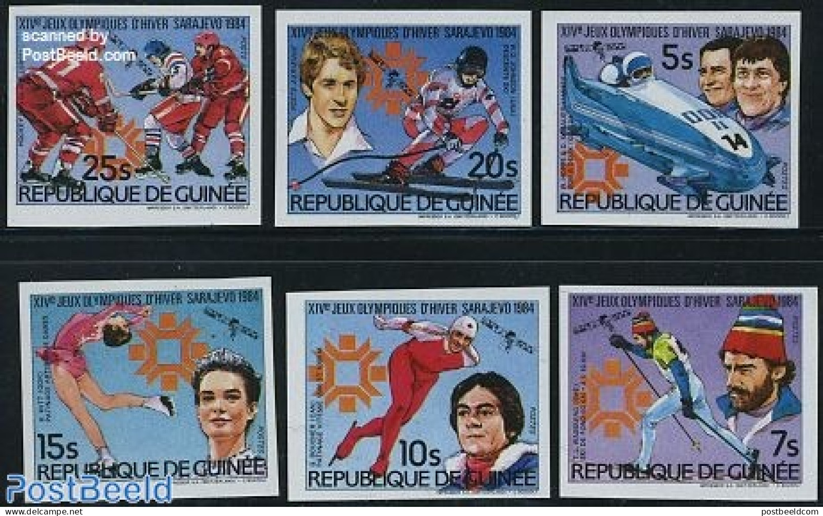 Guinea, Republic 1984 Olympic Winter Games 6v Imperforated, Mint NH, Sport - (Bob) Sleigh Sports - Ice Hockey - Olympi.. - Hiver