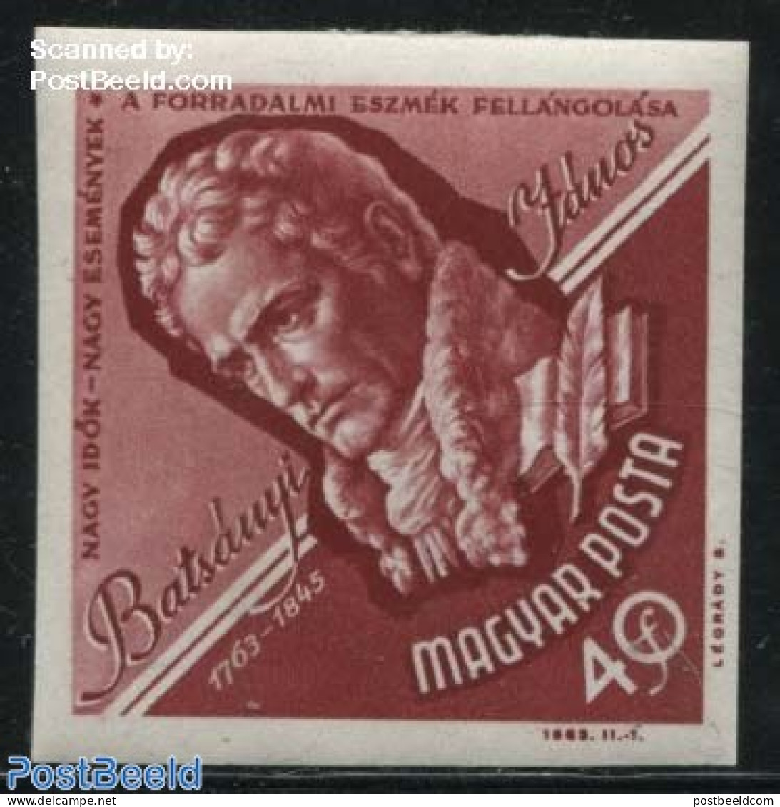 Hungary 1963 J. Batsanyi 1v Imperforated, Mint NH, Art - Authors - Unused Stamps