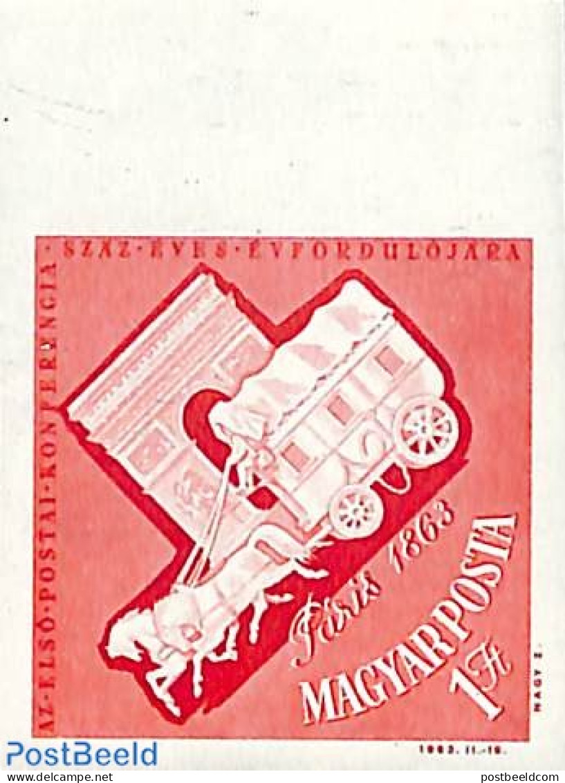 Hungary 1963 First Postal Conference 1v Imperforated, Mint NH, Nature - Transport - Horses - Coaches - Nuovi