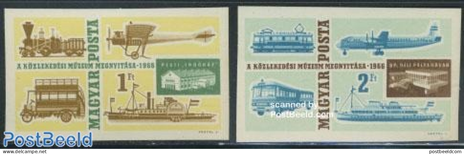Hungary 1966 Traffic Museum 2v Imperforated, Mint NH, Transport - Automobiles - Aircraft & Aviation - Railways - Ships.. - Ungebraucht