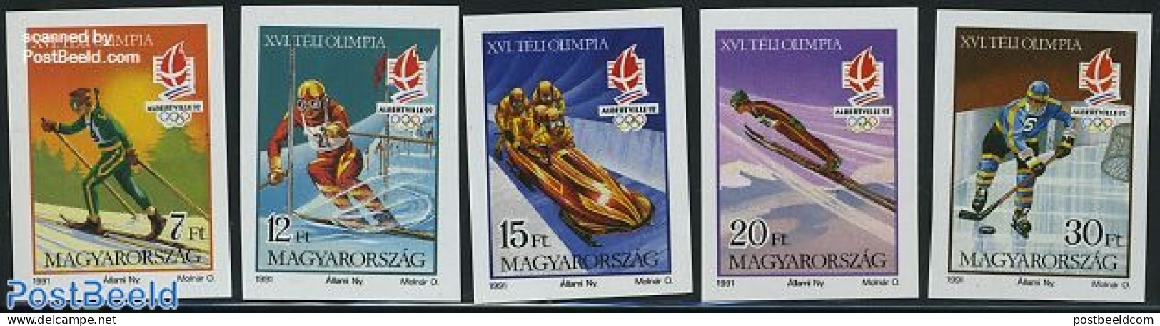 Hungary 1991 Olympic Winter Games 5v Imperforated, Mint NH, Sport - (Bob) Sleigh Sports - Ice Hockey - Olympic Winter .. - Unused Stamps