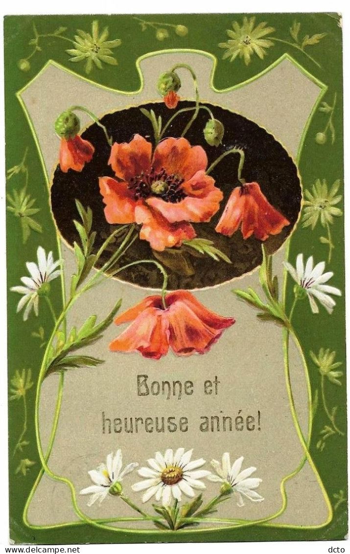 2 Cpa Gaufrées Coquelicots, Fleurs Des Champs Joli Cadre Art Nouveau Ed. Erika 3705, L'autre Est De 1904 - Fleurs