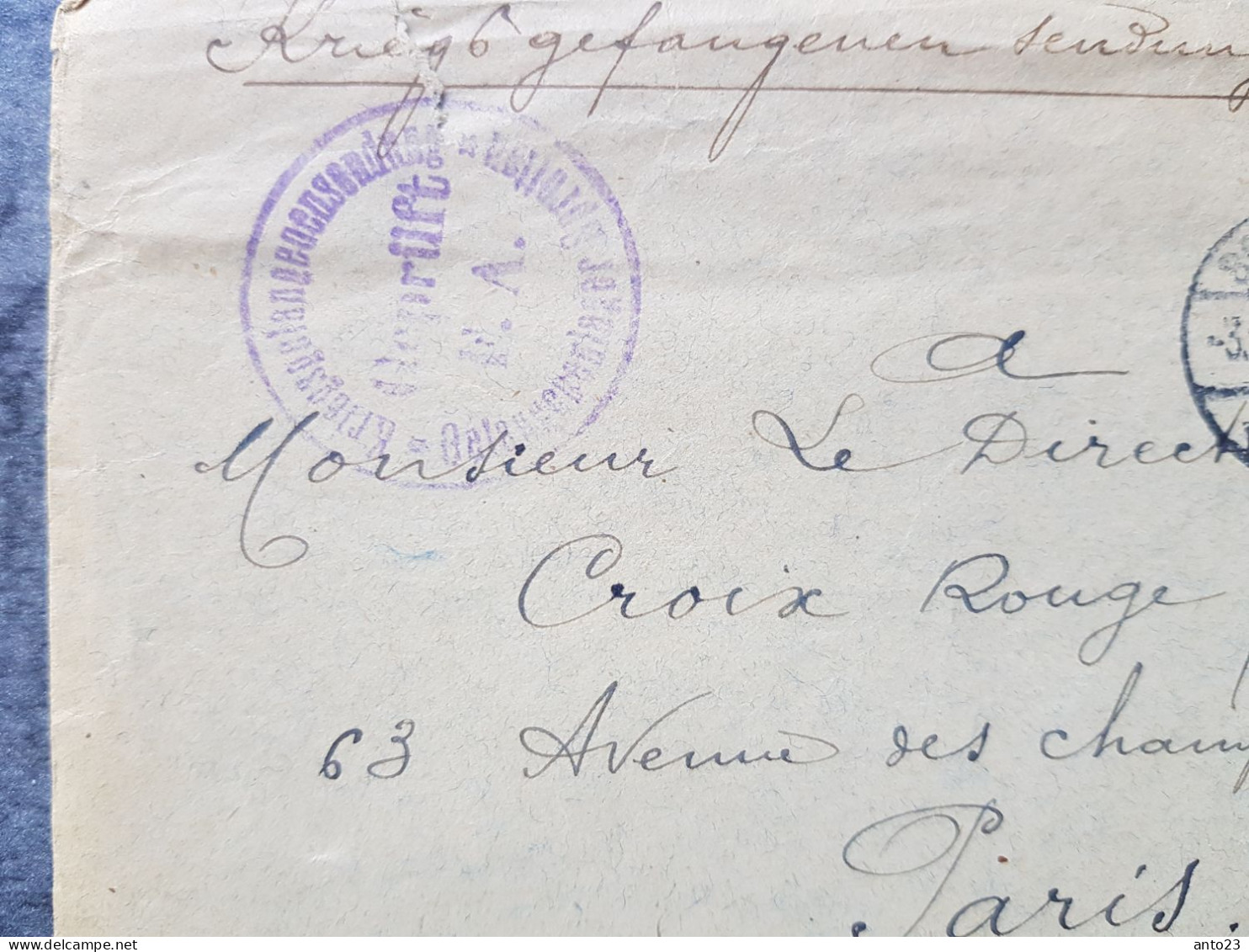 ENVELOPPE  De PRISONNIER DE GUERRE Ww1 - Pour La Croix Rouge Française Paris - 1914-18