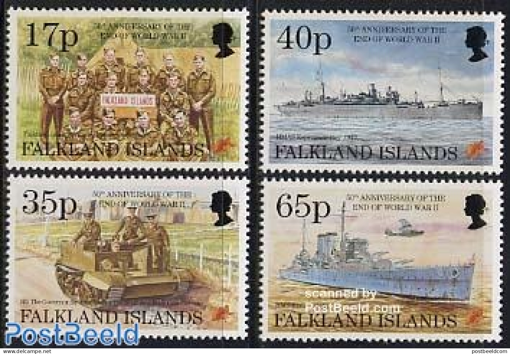 Falkland Islands 1995 End Of World War II 4v, Mint NH, History - Transport - Militarism - World War II - Aircraft & Av.. - Militaria