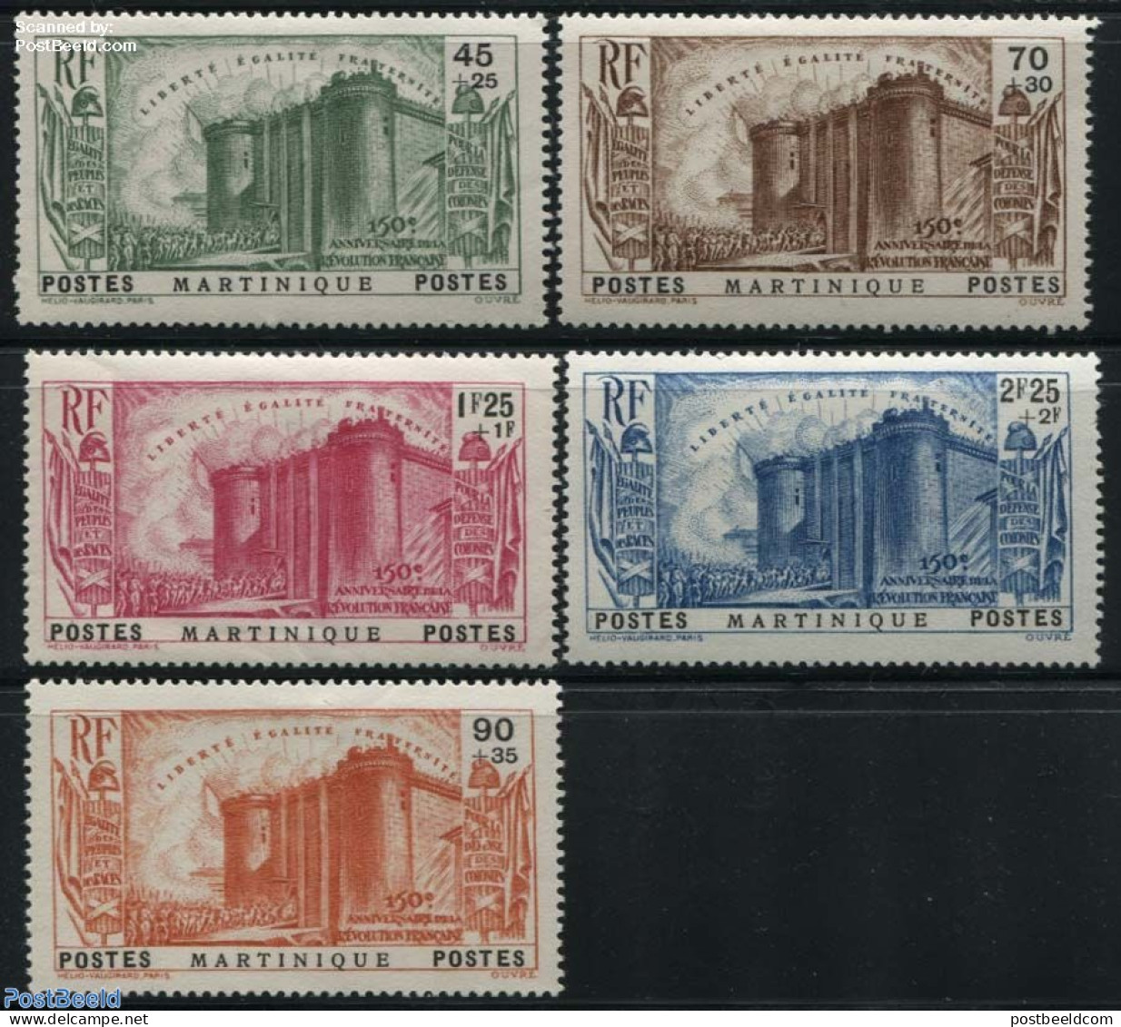 Martinique 1939 French Revolution 6v, Mint NH, History - History - Art - Castles & Fortifications - Castles