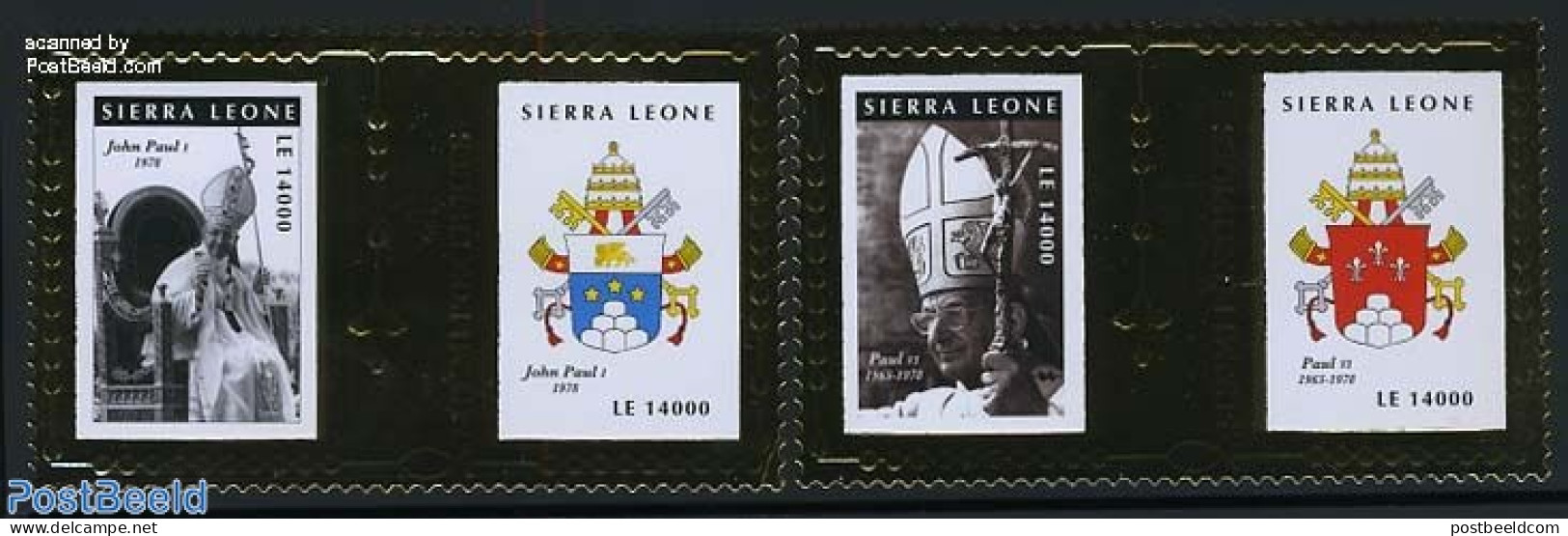 Sierra Leone 2010 Popes 2v, Gold, Mint NH, History - Religion - Coat Of Arms - Pope - Religion - Papes