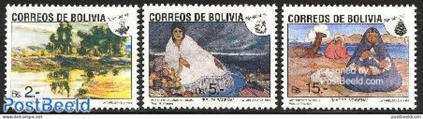 Bolivia 1991 Christmas 3v, Mint NH, Religion - Christmas - Art - Paintings - Noël