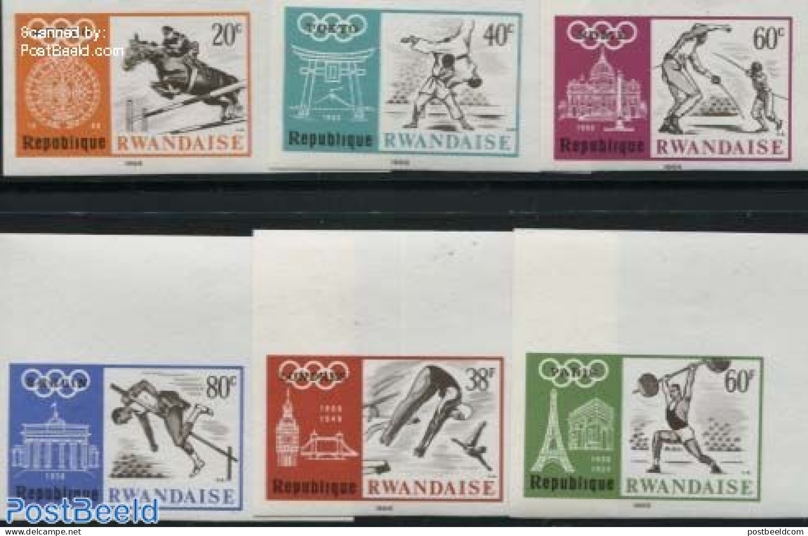 Rwanda 1968 Olympic Games 6v Imperforated, Mint NH, Nature - Sport - Horses - Fencing - Judo - Olympic Games - Weightl.. - Fencing