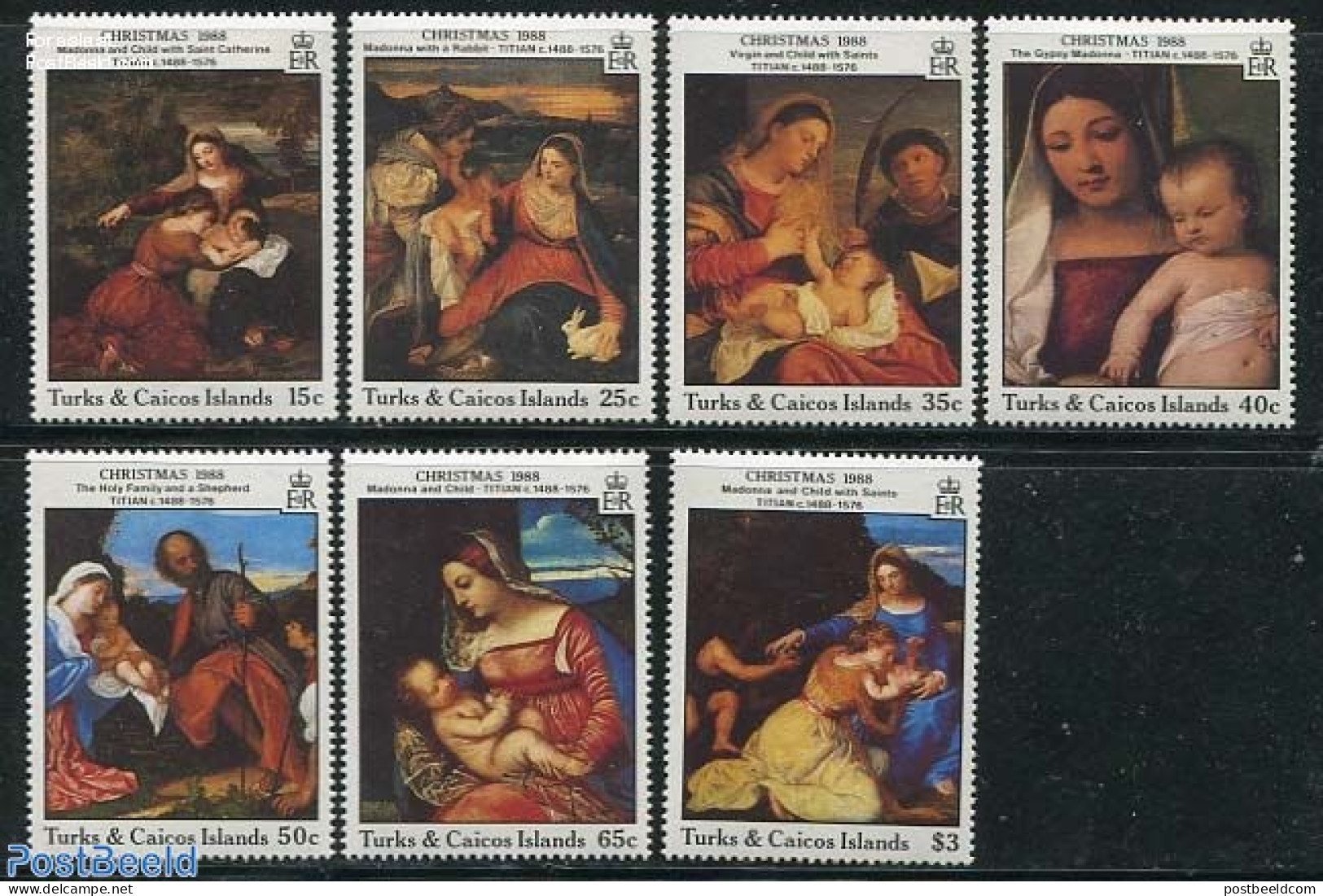 Turks And Caicos Islands 1988 Christmas, Titian 8v, Mint NH, Religion - Christmas - Art - Paintings - Kerstmis