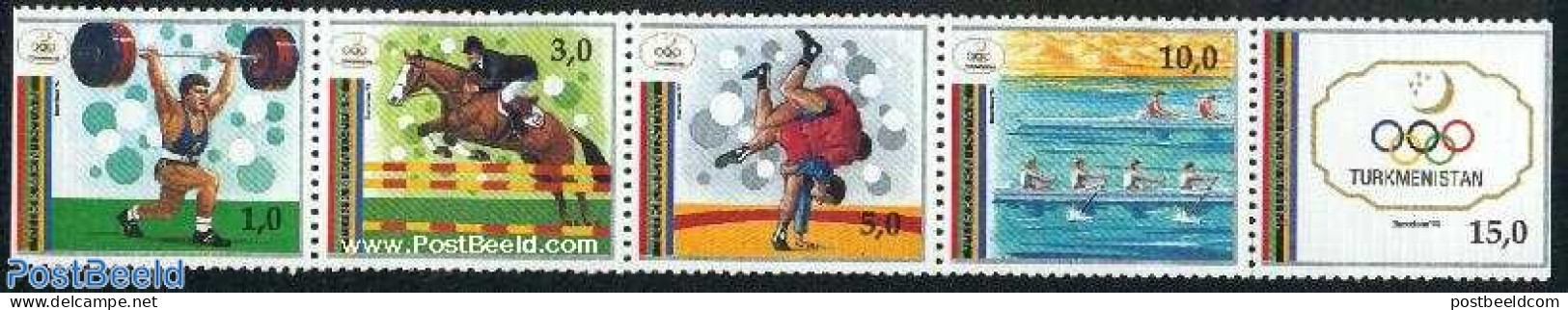 Turkmenistan 1992 Olympic Games Barcelona 5v [::::], Mint NH, Nature - Sport - Horses - Kayaks & Rowing - Olympic Game.. - Aviron
