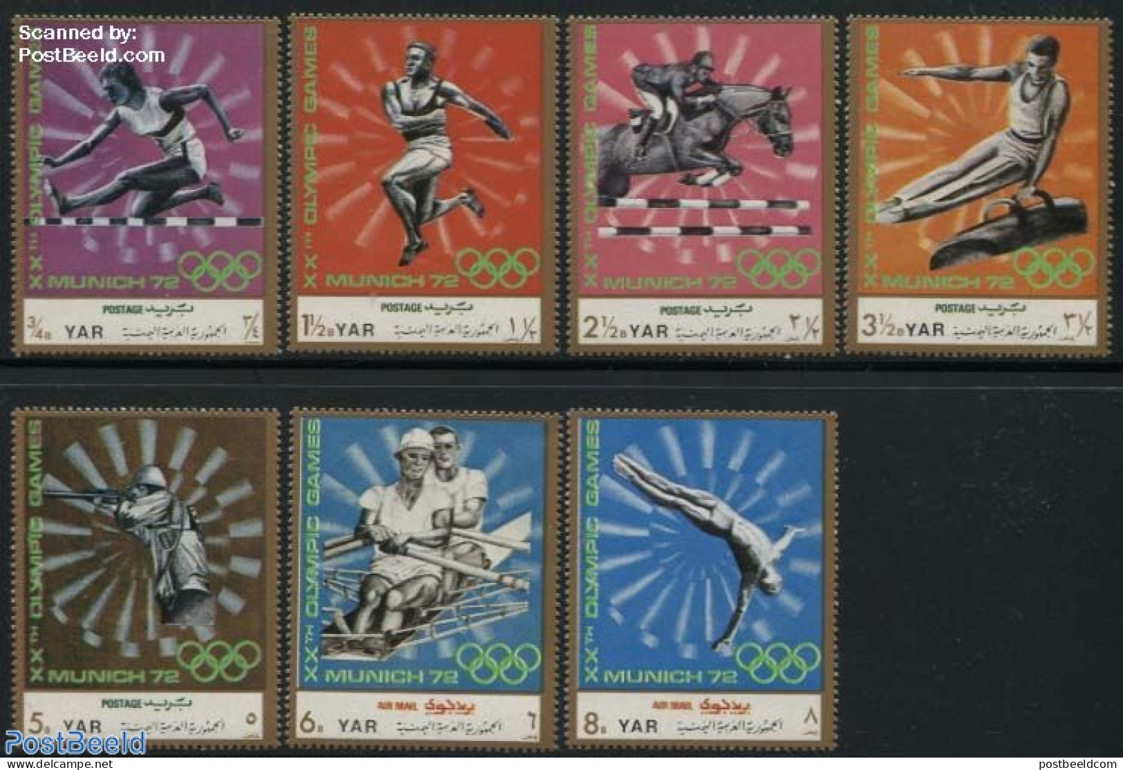 Yemen, Arab Republic 1971 Olympic Games 7v, Mint NH, Nature - Sport - Horses - Athletics - Gymnastics - Kayaks & Rowin.. - Leichtathletik