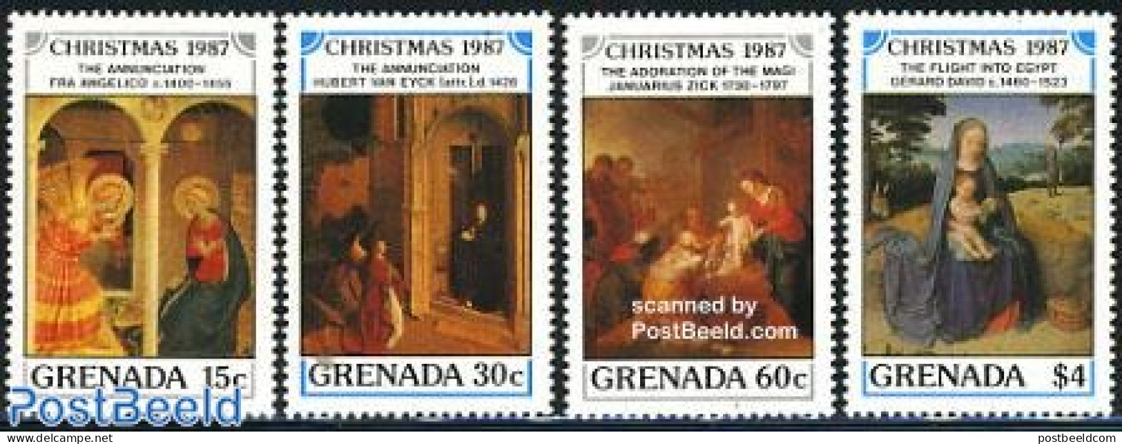 Grenada 1987 Christmas 4v, Mint NH, Religion - Christmas - Art - Paintings - Noël