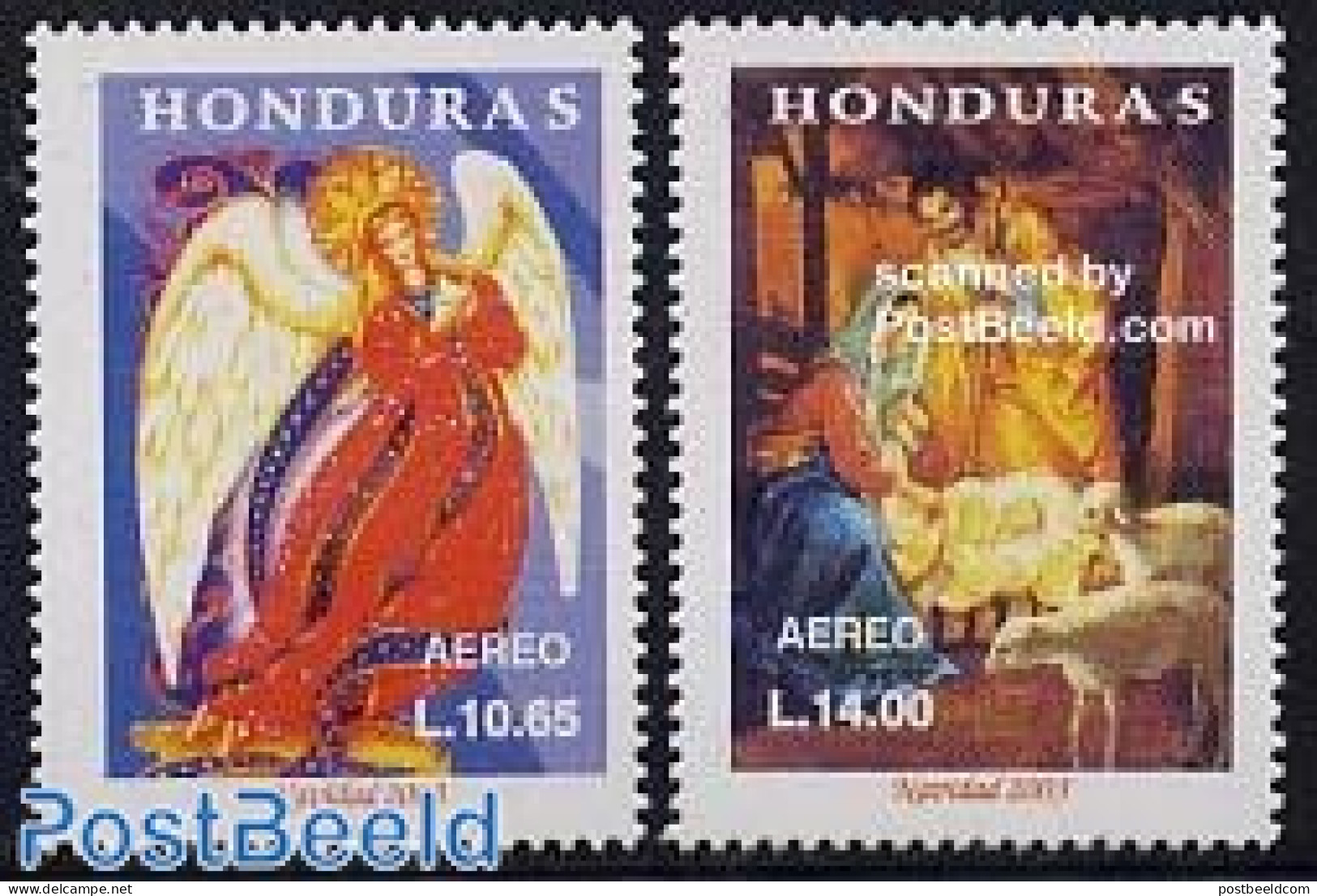 Honduras 2003 Christmas 2v, Mint NH, Nature - Religion - Cattle - Angels - Christmas - Christendom