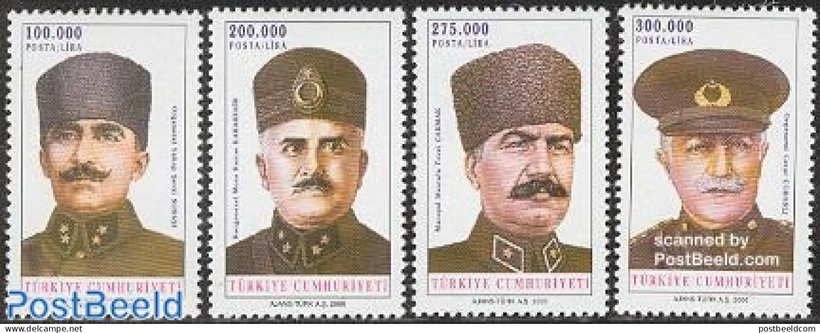 Türkiye 2000 Army Commanders 4v, Mint NH, Various - Uniforms - Autres & Non Classés