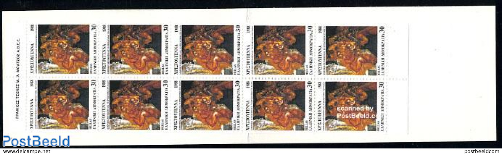 Greece 1988 Christmas Booklet, Mint NH, Religion - Christmas - Stamp Booklets - Art - Paintings - Unused Stamps