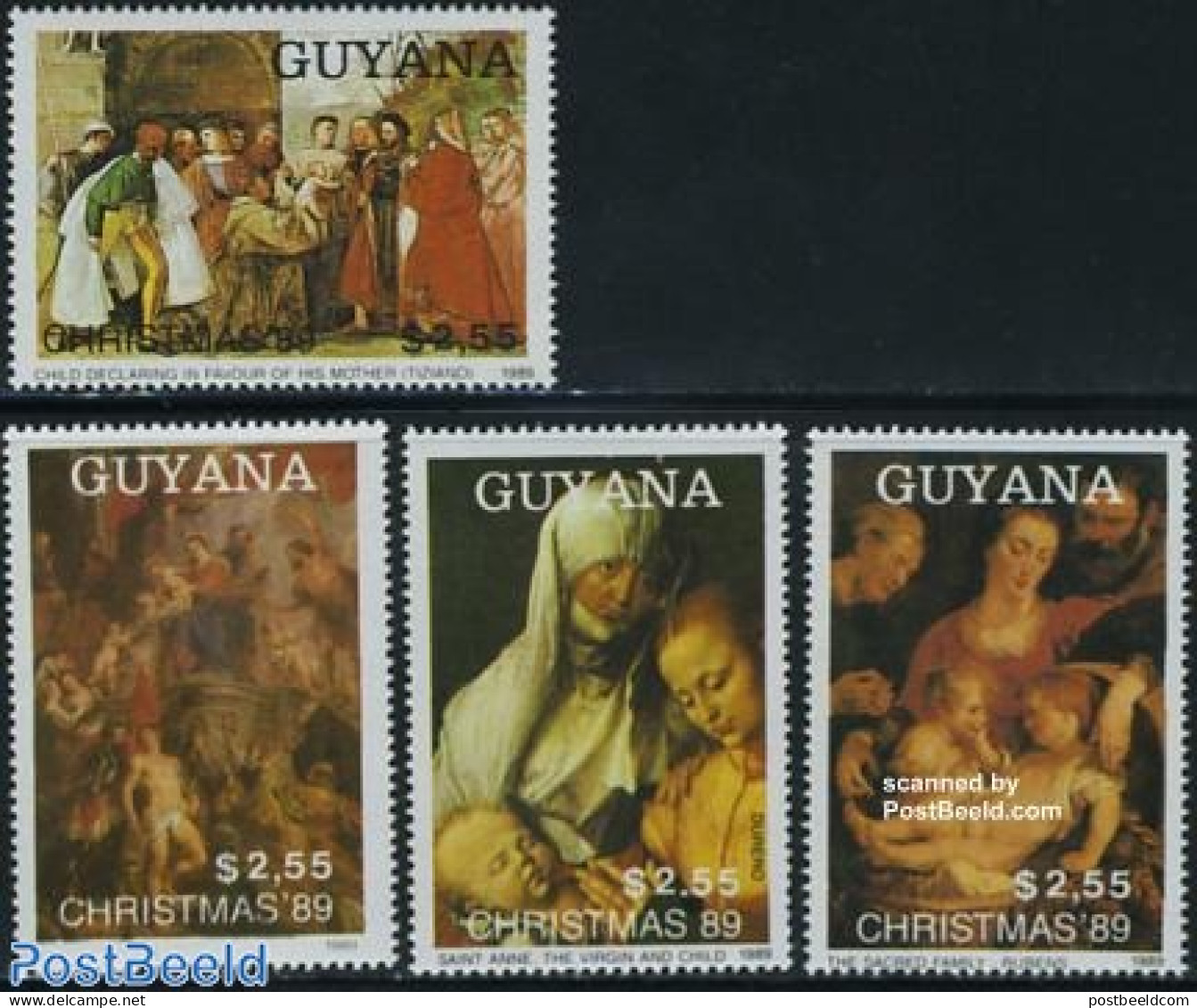 Guyana 1989 Christmas, Paintings 4v, Mint NH, Religion - Christmas - Art - Dürer, Albrecht - Paintings - Rubens - Kerstmis