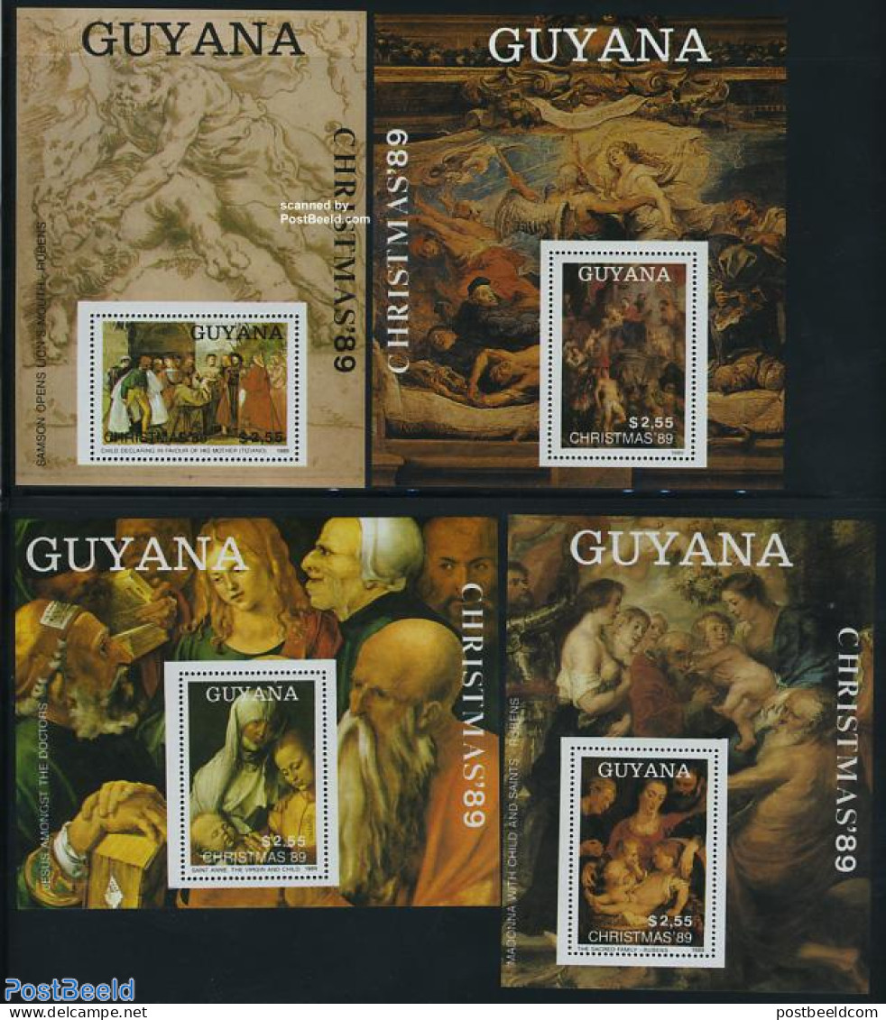 Guyana 1989 Christmas 4 S/s, Mint NH, Religion - Christmas - Art - Dürer, Albrecht - Paintings - Rubens - Natale
