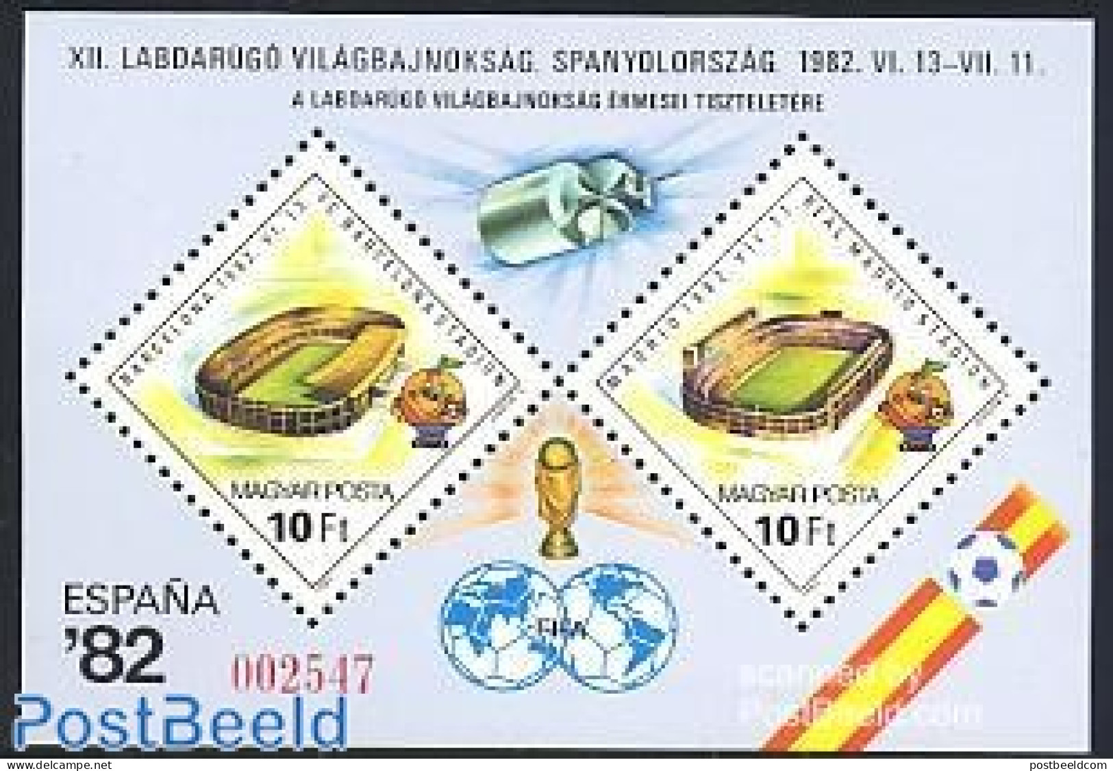 Hungary 1982 World Cup Football S/s Red Control Number, Extra, Mint NH, Sport - Transport - Football - Sport (other An.. - Unused Stamps