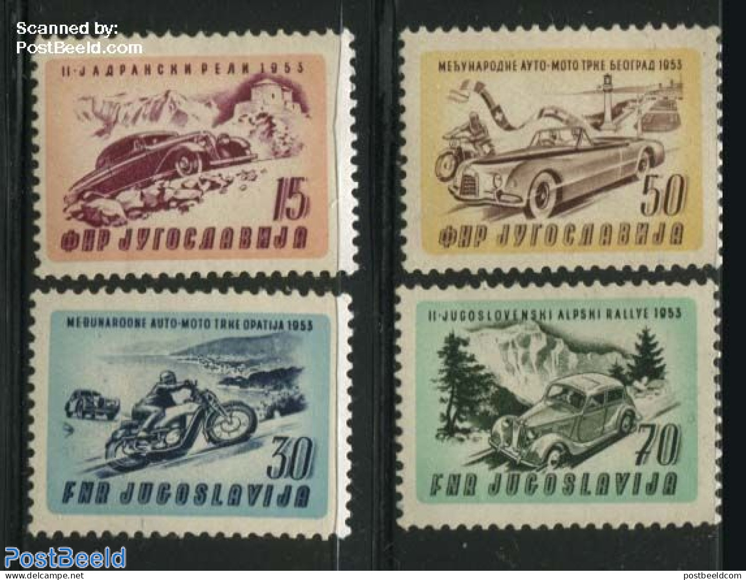 Yugoslavia 1953 Auto And Motor Course 4v, Mint NH, Sport - Transport - Autosports - Automobiles - Motorcycles - Neufs