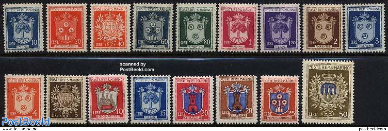 San Marino 1945 Definitives 17v, Mint NH, History - Coat Of Arms - Unused Stamps