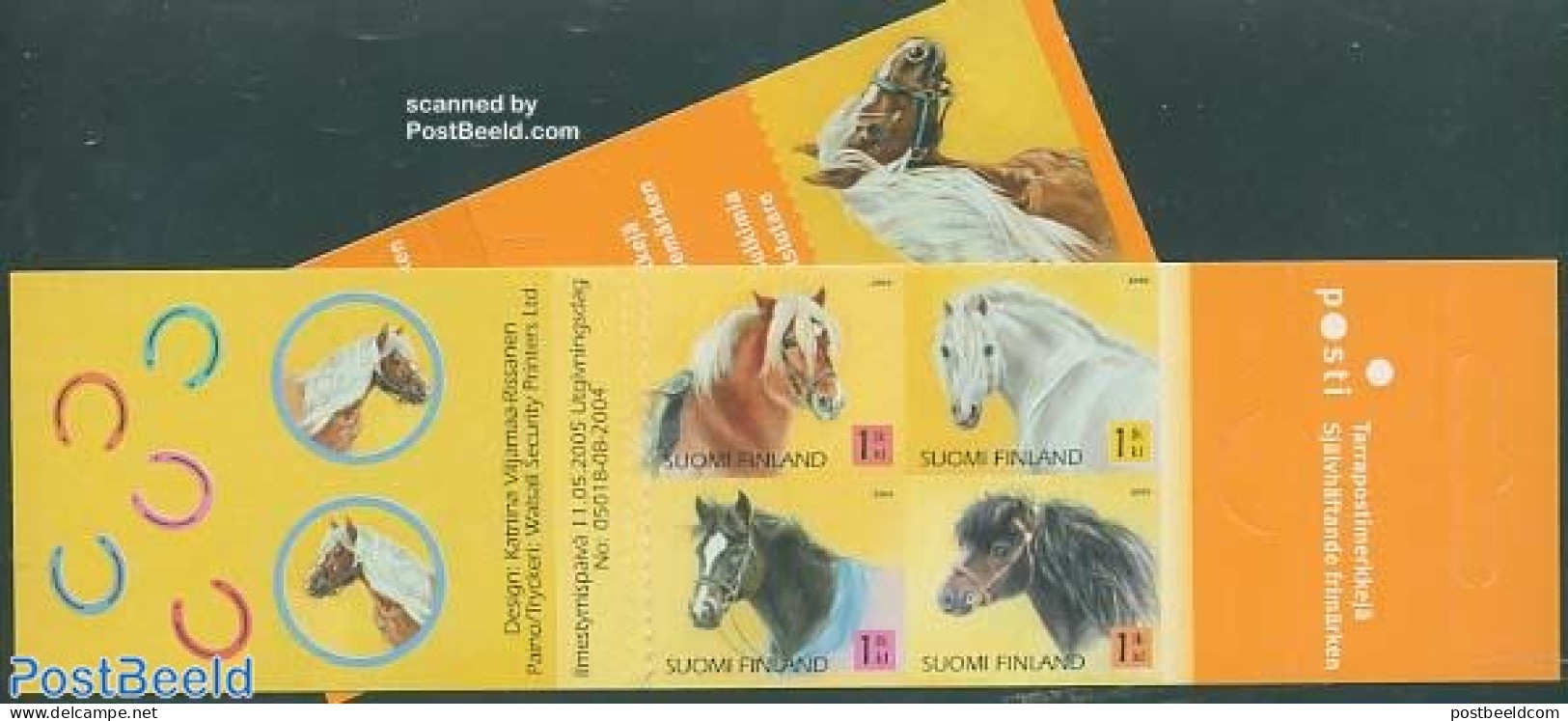 Finland 2005 Horses 4v In Booklet, Mint NH, Nature - Horses - Stamp Booklets - Nuevos