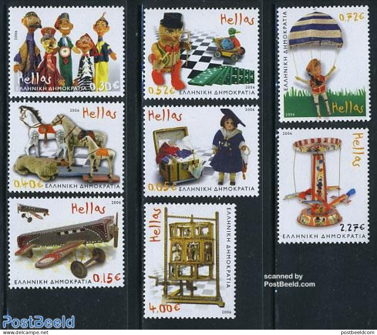 Greece 2006 Childrens Toys 8v, Mint NH, Nature - Sport - Transport - Various - Cats - Ducks - Horses - Parachuting - A.. - Unused Stamps