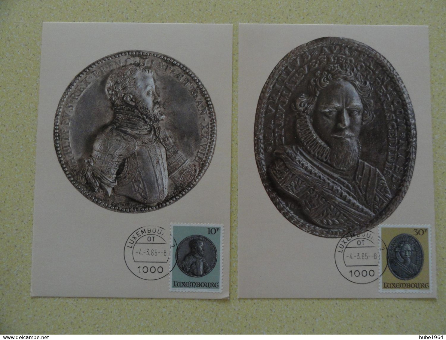 CARTE MAXIMUM CARD 4 CM MEDAILLES DE BERTELS, CHARLES QUINT, PHILIPPE II Et MAURICE LUXEMBOURG - Sculpture