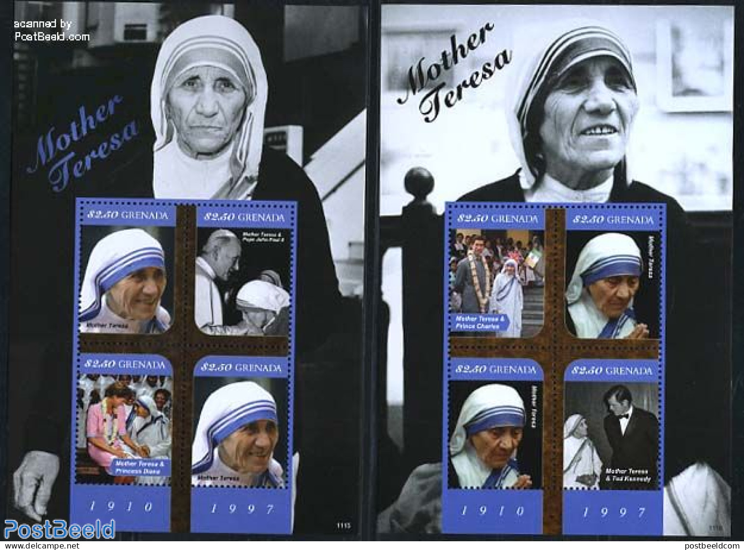 Grenada 2011 Mother Theresa 8v (2 M/s), Mint NH, History - Religion - Nobel Prize Winners - Religion - Premio Nobel