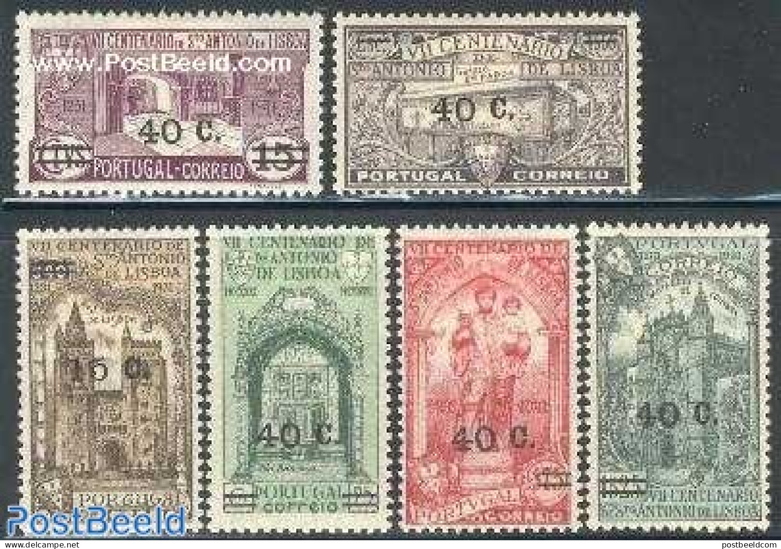 Portugal 1933 Antonius Overprints 6v, Unused (hinged), Religion - Churches, Temples, Mosques, Synagogues - Religion - Nuovi