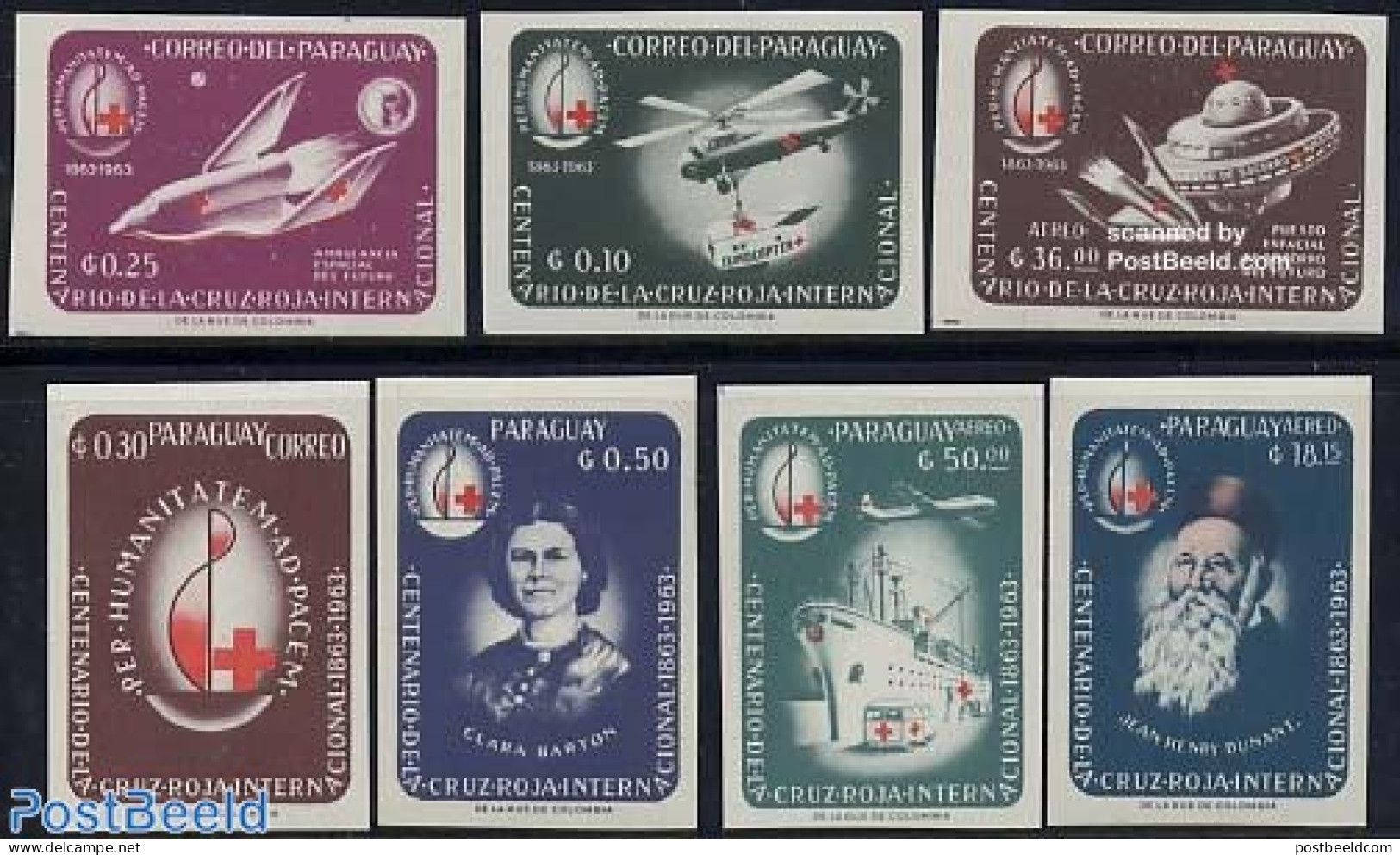 Paraguay 1964 Red Cross 7v Imperforated, Mint NH, Health - Transport - Red Cross - Helicopters - Ships And Boats - Spa.. - Croce Rossa